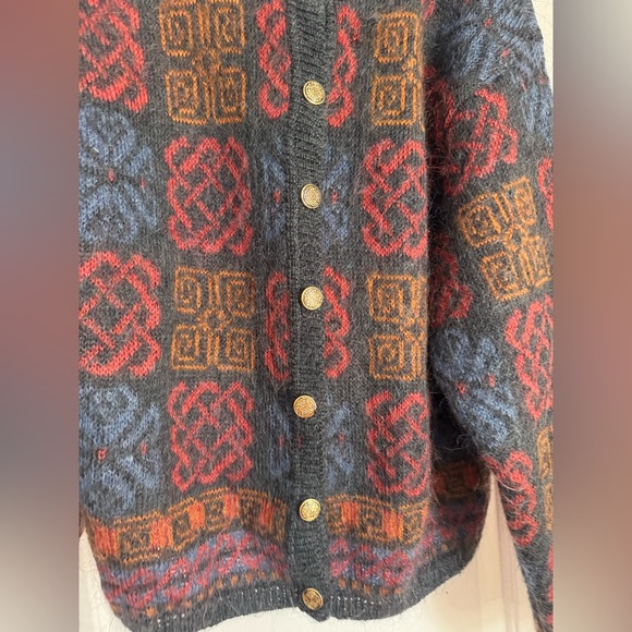 Vintage 90's EQUORIAN HERITAGE Grandad Patterned Mohair Knit Button Cardigan - Picture 4 of 8